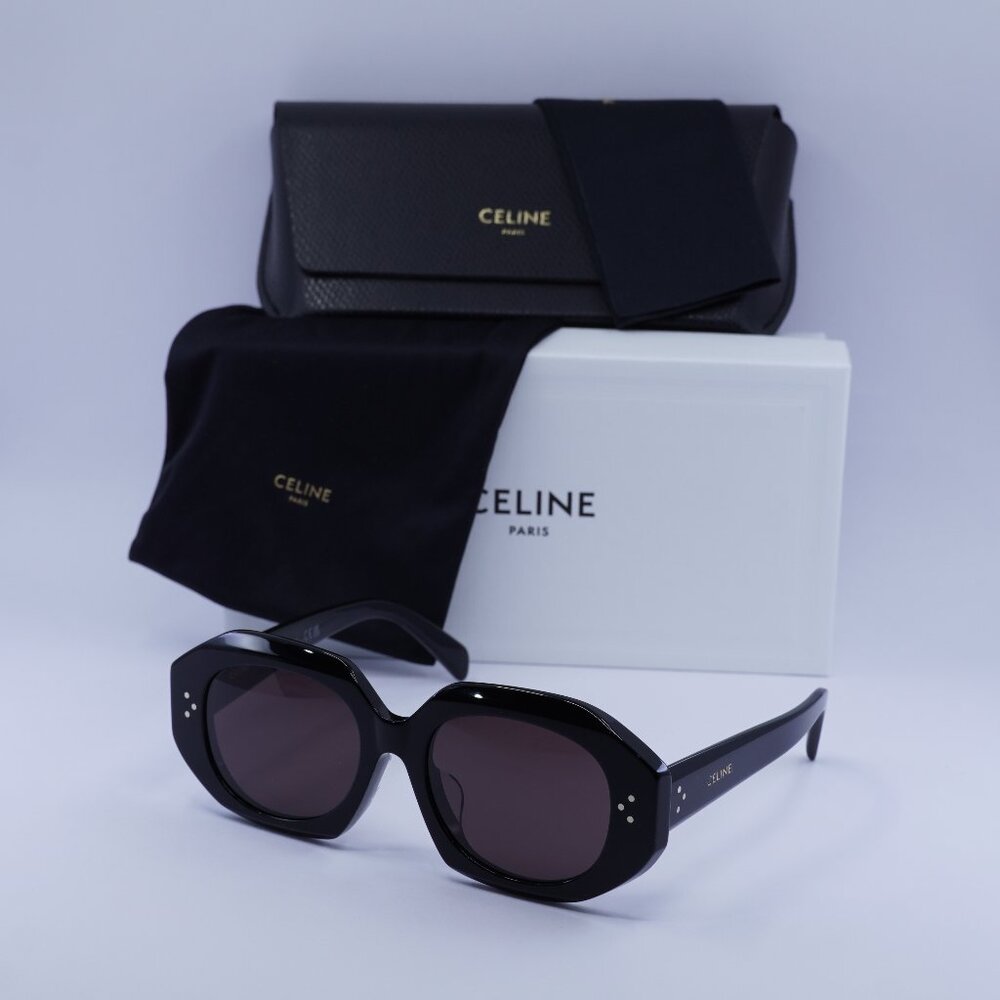 Celine CL40319F 01Y Oval Sunglasses - Shiny Black/Violet